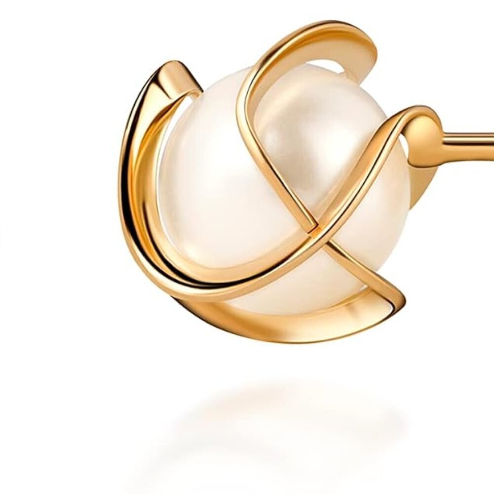 18K Gold Plated Caged Pearl Stud Earrings, 6MM - Made In Brazil